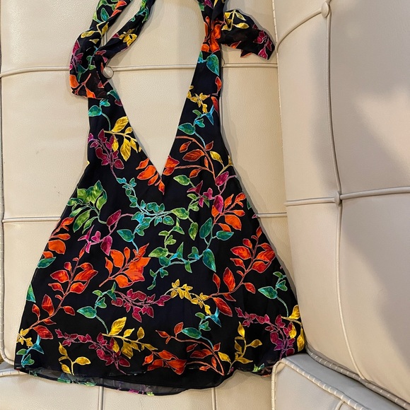 alice + olivia Maris Women’s Silk Haler Top.  Medium NWT Black Multicolor - Picture 3 of 12